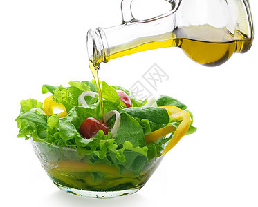 健康沙拉和香粉橄榄油盘子辣椒美食饮食沙拉玻璃蔬菜洋葱餐厅菜单图片