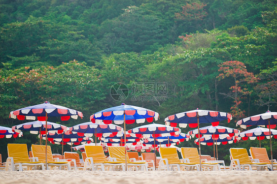 海上度假渡海闲暇热带旅行黄色气候绿色太阳椅遮阳棚椅子雨伞图片