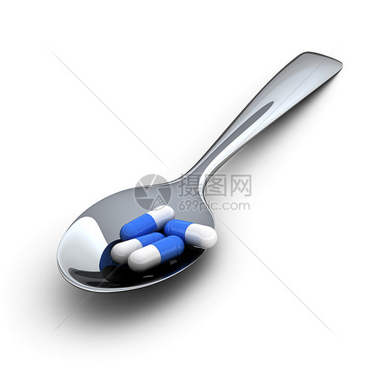 医疗剂量健康饮食生活方式用具处方药药片饮食白色勺子治疗药物图片