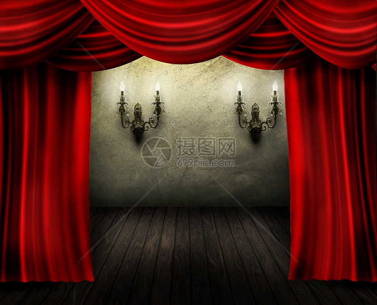 戏剧舞台和红幕幕魔法插图剧院织物场景窗帘入口墙纸房间娱乐图片