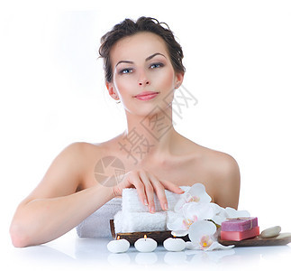 Spa 在家的垃圾邮件温泉洗澡女孩治愈花朵化妆品肥皂润肤黑发治疗图片