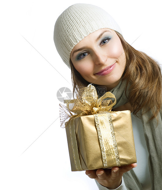 带圣诞礼物盒的美人图片