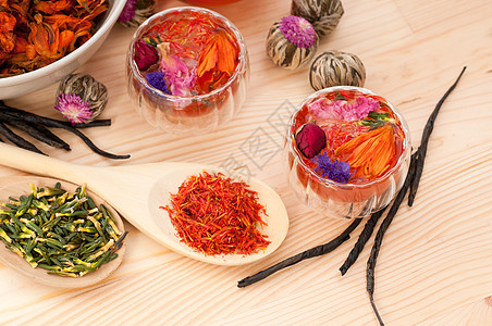 香草天然花卉茶和干花植物酿造疗法治疗玻璃食物草本植物芳香花瓣药品图片