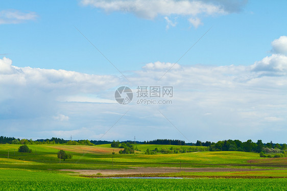 春春农村地貌农场土地美化城市植物牧场场景场地蓝色农业图片