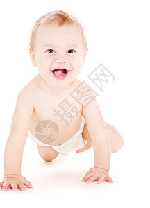 穿尿布的爬行婴儿男孩育儿尿布童年男性快乐青少年保健卫生微笑皮肤图片