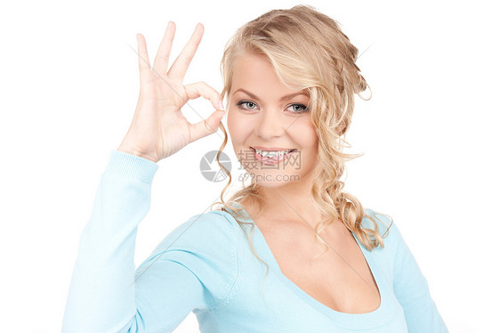 好微笑女孩手指协议快乐女性成功手势金发女郎福利图片