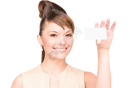 拥有名片的幸福妇女商务广告黑发快乐商业卡片女孩人士女性空白图片
