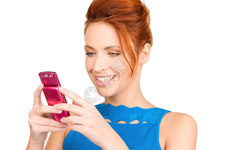 拥有手机的幸福妇女网络细胞上网呼唤邮件八卦互联网技术电子邮件女孩图片