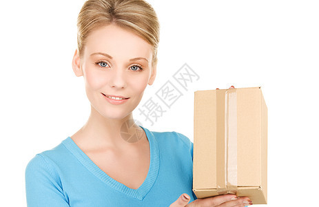 拥有包裹的女商务人士送货邮政命令销售量女孩商业船运微笑女性包装图片