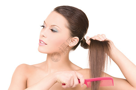 妇女用梳子梳成人活力福利容貌女孩黑发女性刷子头发配饰图片