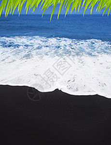 加那利群岛特内里费黑沙滩异国热带棕榈火山岛屿海滩支撑沙漠海洋海浪图片