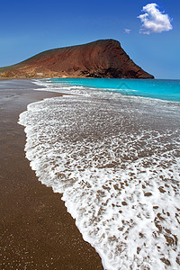 特内里夫的Tejita海滩天空岛屿异国火山蓝色海景地标支撑海浪沙漠图片