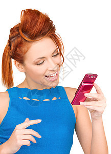 拥有手机的幸福妇女冲浪技术女孩短信阅读网络呼唤电话微笑电子邮件图片