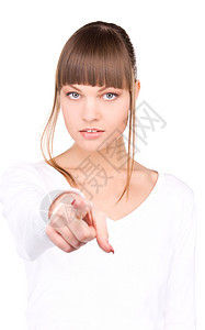 女商务人士指着她的手指青少年手臂商业黑发女孩女性成人公告指责人士图片