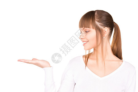 椰枣上的东西白色广告快乐手势人士女孩成人黑发棕榈商务图片