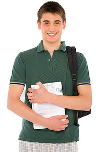 青少年学生人数头发图书男生棕色微笑背包图片