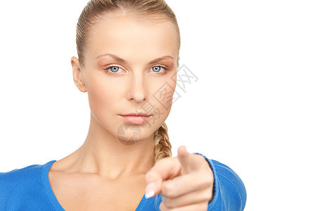 女商务人士指着她的手指行动金发女郎指责人士女性商务白色青少年警报商业图片