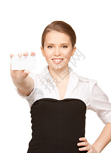 拥有名片的妇女空白白色商业人士学生微笑商务卡片青少年快乐图片