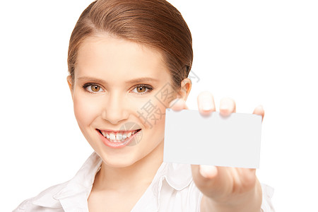 拥有名片的妇女空白女孩卡片微笑白色快乐人士青少年商务商业图片
