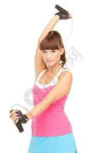 带跳绳的健身教练讲师平衡快乐训练培训师福利减肥体操身体女性图片