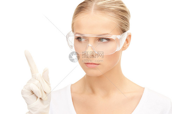 戴防护眼镜和手套的妇女科学家安全研究女孩药品女性医生实验室学生保健图片