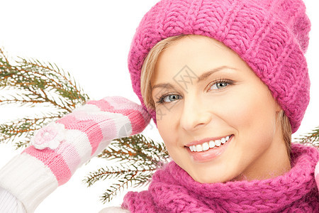 戴冬帽的美女帽子衣服手套头发羊毛毛衣季节棉被微笑围巾图片