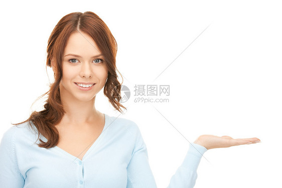 椰枣上的东西微笑白色手势商务女性黑发快乐棕榈成人广告图片
