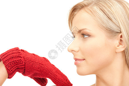 穿红色手套的美丽女子女性福利衣服容貌护理羊毛幸福成人皮肤女孩图片