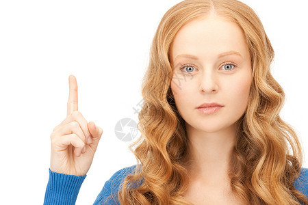 女人的手指举起她的手指手势成人警报商业警告女性手臂指挥商务人士图片