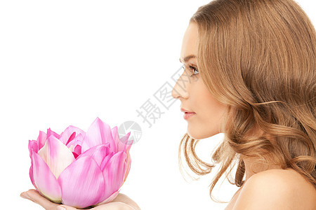 拥有莲花的美女皮肤福利植物女孩活力女性头发容貌极乐化妆品图片