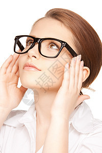 美丽的女子在眼镜中青少年眼睛光学商务人士白色女孩学生女性图片
