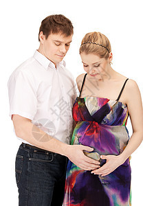 等待婴儿的怀孕夫妇爸爸肚子父亲男人产妇腹部生活微笑妈妈女性图片