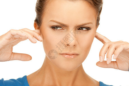 妇女用手指耳聋沮丧压力手势侮辱人士头痛商务苦难耳朵疼痛图片