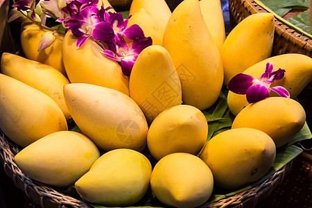 小芒果芒果在篮子里物品水果异国杂货店热带文化店铺小吃美食气候背景