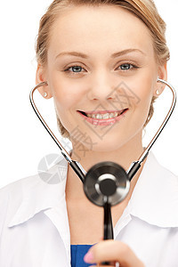 具有听诊器的有吸引力的女医生诊断职业护士实习生女孩保健女士诊所微笑药品图片
