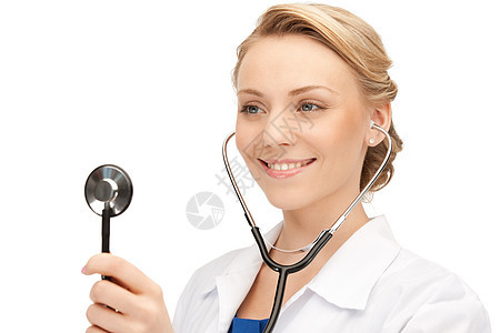 具有听诊器的有吸引力的女医生微笑诊断工人儿科职业医院诊所工具女性护士图片