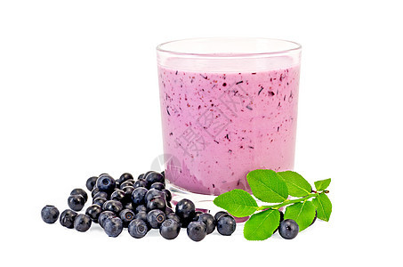 含蓝莓的奶昔枝条奶制品浆果果汁玻璃乳白色饮料饮食甜点产品图片