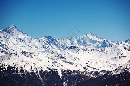 山上有高山冻结蓝色小路滑雪顶峰松树太阳云杉旅行风景图片