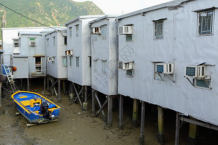 香港Tai O渔业村蓝色住宅场景木头房子宝塔建筑钓鱼建筑学窝棚图片