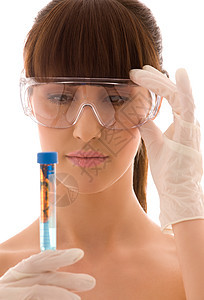 实验室工作蓝色手套化学家科学家检查医生试剂样本实验生物学图片