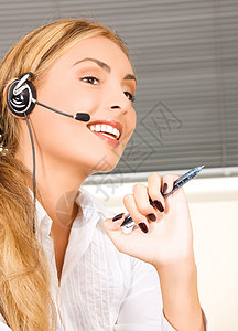 帮助热线商业手机技术操作员微笑顾问女孩服务台耳机服务图片