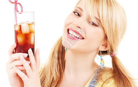 饮享受金发女郎食物饮料玻璃女性可乐冷藏女孩稻草图片