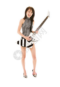 摇滚宝贝荒野金属吉他挑衅吉他手艺人姿势女性裙子岩石图片