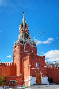 莫斯科红广场Spasskaya塔台城市历史红色天空旅游建筑学建筑正方形首都蓝色图片