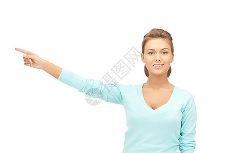女商务人士指着她的手指学生商业公告行动女性工作室快乐手臂指责手势图片