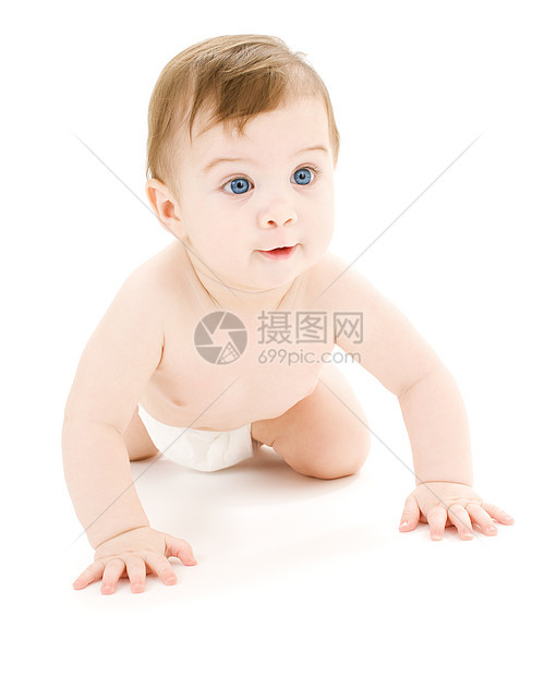 正在爬行的男婴快乐男生卫生男性尿布新生微笑皮肤青少年保健图片