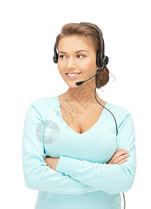 帮助热线女性女孩工人求助服务台技术耳机中心助手微笑图片