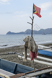 渔船东面三角旗海岸线旗帜旅行海滩海岸钓鱼图片