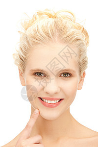 美丽美丽的妇女青年福利护理卫生女孩微笑容貌下巴皮肤保健图片