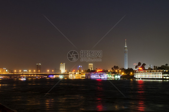 夜晚在河边没有河边 在凯罗埃吉普特Cairo Egypt旅行城市图片